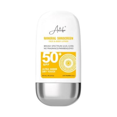 Imagem de Artifa Protetor solar mineral sem perfume amplo espectro UVA/UVB FPS 50 1,69 US FL OZ 50 ml, sem Paranbens, não oleoso, resistente a suor e água ao toque seco