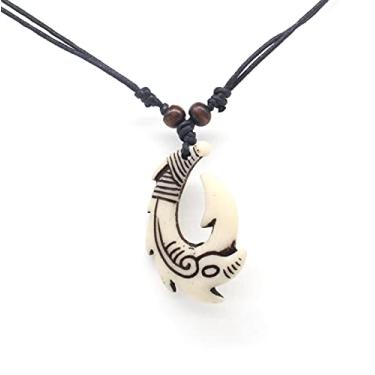 Imagem de Scddboy Colar com pingente de anzol maori havaiano, colar tribal Maui Beach Sufer, Resina Resina corda