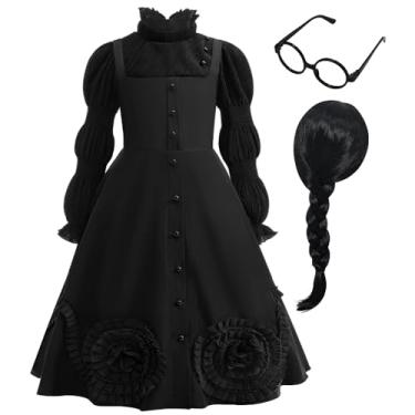 Imagem de Btonai Fantasia de bruxa para meninas, vestido infantil de bruxa de Halloween com peruca e óculos, festa de aniversário cosplay
