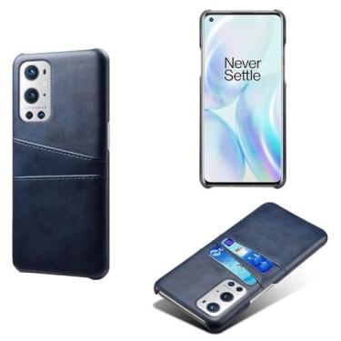 Imagem de Capas Compatível com Oneplus 9 PRO,Caso de couro PU-Tampa de telefone a prova de choque com 2 slots de cartão,Proteção anti-impressão digital e anti-gota-Blue