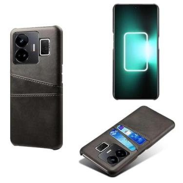 Imagem de Capas Compatível com OPPO Realme GT NEO 5,Caso de couro PU-Tampa de telefone a prova de choque com 2 slots de cartão,Proteção anti-impressão digital e anti-gota-Black