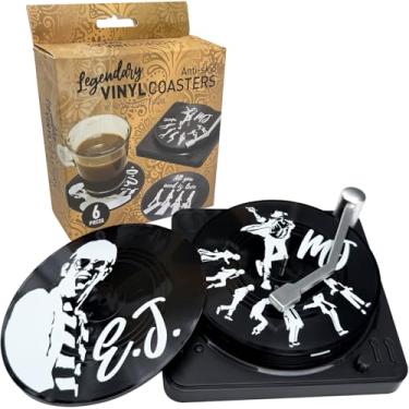 Imagem de Porta-copos de disco de vinil retrô engraçados com tocador, 6 peças de porta-copos de disco de vinil para bebidas, bares, festas, presentes de aniversário para amantes de música, decoração de casa e