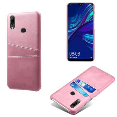 Imagem de Capas Compatível com Huawei Y7 Prime 2019,Caso de couro PU-Tampa de telefone a prova de choque com 2 slots de cartão,Proteção anti-impressão digital e anti-gota-Pink