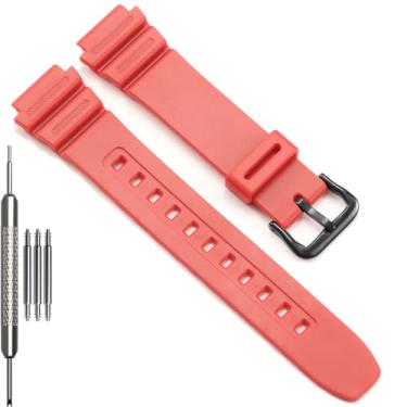 Imagem de Pulseira de borracha masculina série F108WH compatível com Casio A158WA AE1200WH A168WA W800HG MRW200H W218H (pulseira vermelha com fivela preta)