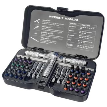Imagem de Conjunto de Chave de Parafusa de Ratchet Magnético, Chave de Parafusa de Ratchet de Dente Fino 58 Preciso, com Alça de Ratchet Desmontável, Broca de Aço Liga S2, Ferramenta de Reparação (40 IN 1)