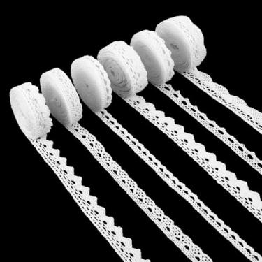 Imagem de 6 estilos de acabamento de renda branca para costura, fita de renda branca de 1,5 cm de largura, de algodão, acabamento decorativo vintage, cadarços de costura de crochê para artesanato, cadarços de