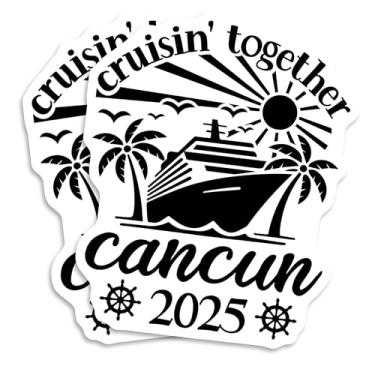Imagem de Ímã Cruisin Together Cancun 2025 - Férias de navio de cruzeiro - Viagem de celebração de palmeiras tropicais - Decoração de geladeira - Ímãs - Pacote com 2 12 cm - EPLM0062
