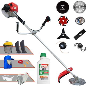 Imagem de Cortador de Grama À Gasolina Anmax CG520P-TB 2T 52cc 2,2HP Alta Rotação Roçadeira Completa Com Carretel e Kit 7 Opções de Corte + EPI + ÓLEO STIHL