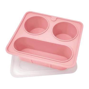 Imagem de Caixa de lanche de viagem | Bandeja de frutas e legumes, reutilizável de silicone de 420 ml, recipiente com 3 compartimentos para festas, frutas, piquenique, nozes, viagens, entretenimento, crianças