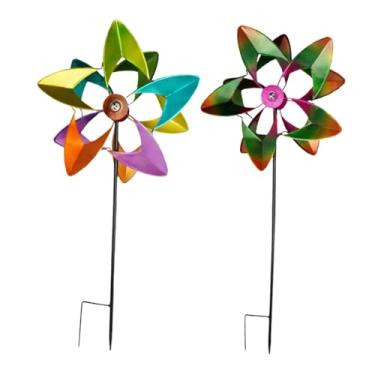 Imagem de IEUDNS 2 peças de cata-ventos de gramado, cata-ventos de ferro coloridos, decorativos, dupla face, escultura de vento para jardim e pátio