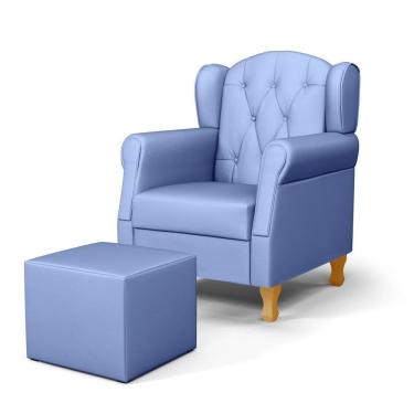 Imagem de Poltrona De Amamentação Pés Madeira E Puff Lucy P04 Sintético Azul - Mpozenato