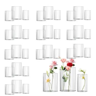 Imagem de Zomiol Vaso cilíndrico de vidro para conjunto de 36 peças centrais, vaso cilíndrico transparente de 4,4,5 cm de altura, suporte de vela flutuante a granel, vaso de flores para mesa de casamento