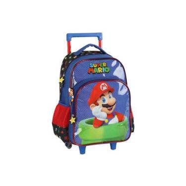 Imagem de Mochila De Rodas Super Mario Bros Meninos Escolar Infantil, Azul/Mario