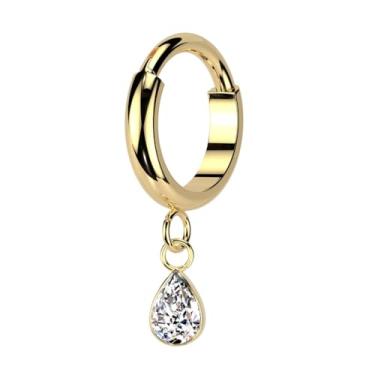 Imagem de Pierced Owl 16-18GA ASTM F-136 Grau Implante Titânio Pendente CZ Cristal Gota Anel Clicker Segmento Articulado, 1.2mm (16GA), Metal, Zircônia cúbica