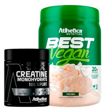 Imagem de Kit Creatina Monohidratada 300g + Best Vegan 500g - Formula Blend Vegano - Proteina da Ervilha e Arroz Atlhetica (Potes, COCADA)