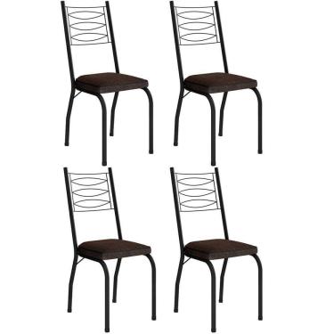 Imagem de Kit 4 Cadeiras Aço Carbono Tubular Metálica Acabamento D-25 Luana Preto-imbuia