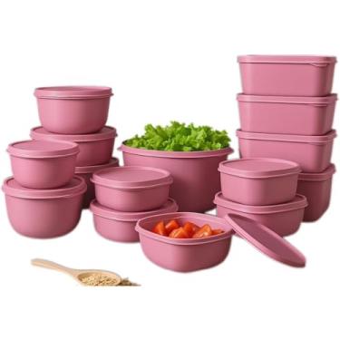 Imagem de Kit com 15 Potes Plásticos Herméticos para Cozinha | Livre de BPA | Também Disponível em Kit com 8 Potes(rosa)