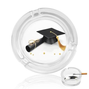 Imagem de Cinzeiro de vidro de cristal de felicitações de graduação, cinzeiro redondo para fumar de vidro resistente, portátil, decorativo, moderno, para uso em casa, escritório, interior, exterior, pátio