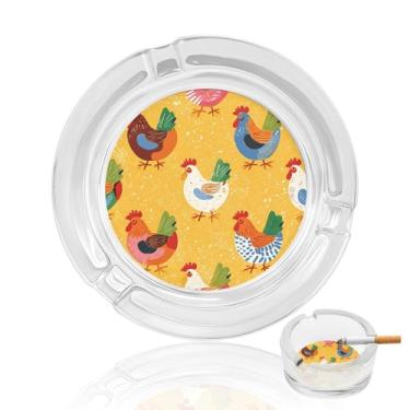 Imagem de Cinzeiro de vidro de cristal com estampa de frango, cinzeiro redondo para fumar de vidro resistente, portátil, decorativo, moderno, para uso em casa, escritório, interior, exterior, pátio