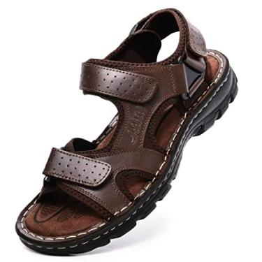 Imagem de Arkbird Sandálias masculinas, bico fechado, couro, pescador, caminhadas ao ar livre, calçados esportivos de verão, Coffee-221, 46