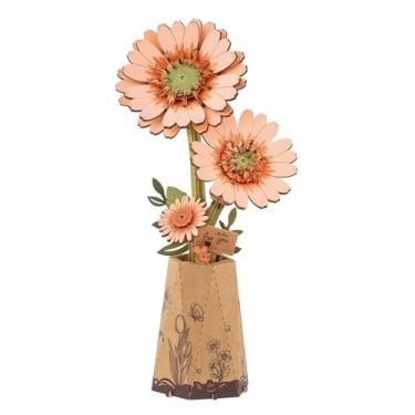 Imagem de rowood Quebra-cabeças 3D para adultos, kits de artesanato de construção de flores de madeira DIY para mulheres, presente de Natal/aniversário - Margarida gerbera laranja
