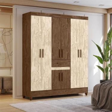 Imagem de Guarda Roupa Casal Ambiente Portugal 8 Portas Castanho Wood Avelã Wood