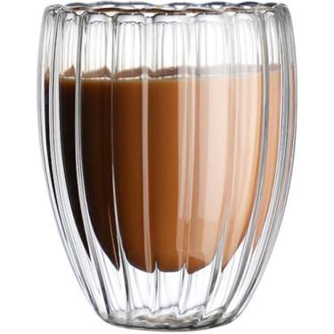 Imagem de Canecas De Café De Vidro De Parede Dupla, Listras De 250ml / 350ml / 450ml Xícaras De Chá De Leite De Café Copos De Vidro Isolados Transparentes Para Bebidas Quentes E Frias, Ca, 350ml
