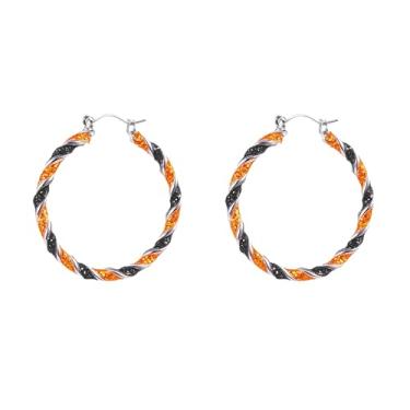 Imagem de Solighter Brincos de argola torcida de Halloween assustadores góticos pretos laranja torcidos para mulheres, acessórios de bijuteria de fantasia de festa, Large, Metal, Sem pedra preciosa