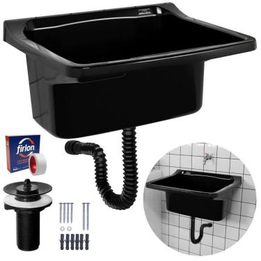 Imagem de Tanque Plástico 34L Lavanderia Preto + Sifão Universal