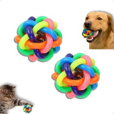 Imagem de Kit 2 Bolinhas Colorida Multifuncional para Cães e Gatos, Brinquedo Interativo, Reduz Estresse e Limpa Dentes