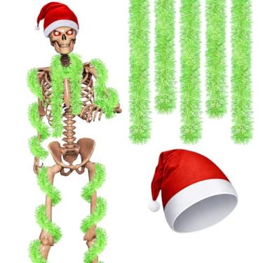 Imagem de Cozypower 3 peças de acessórios de fantasia de esqueleto de 3,6 m, incluindo chapéu de Papai Noel gigante de Natal e 2 peças de guirlandas metálicas de 199 cm, decoração de fantasia de esqueleto para