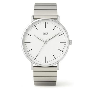 Imagem de Bazeli Relógio Masculino Elegante Bossa Nova 40 mm – Mostrador Branco Minimalista, Caixa Prateada em Aço Inox, Pulseira de Aço estilo Piano Link, Design Holandês, Quartzo Japonês de Precisão