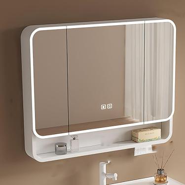 Imagem de Armário De Remédios Com Espelho E Prateleiras, Armário De Armazenamento De Banheiro Montado Na Parede, Espelho De Vaidade Com Armazenamento Antiembaçante, Pra, One Color, 100 * 88cm/39 * 34in