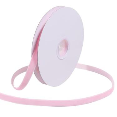 Imagem de Loomesh Fita de veludo rosa para embrulho de presente, fita de veludo vintage de tecido fino de rosto único de 0,9 cm para artesanato, cabelo, guirlanda de casamento, decorações de árvore de Natal, 10