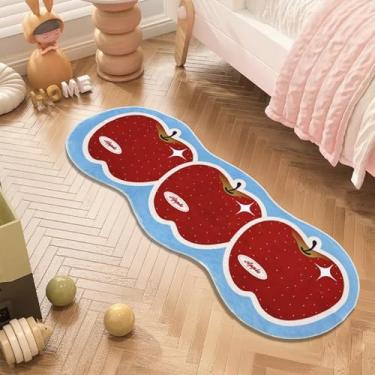 Imagem de Lacomfy Tapete Apple Runner com 3 maçãs, fofos, tapetes de banheiro de lã sintética, macio, lavável, tapete antiderrapante para quarto de crianças e cozinha, 19,6 x 55, azul
