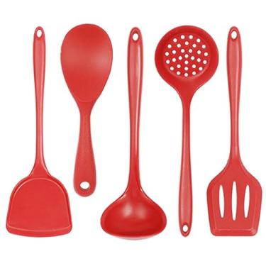 Imagem de Colher de sopa, utensílios de cozinha, espátula resistente ao calor com ranhura de silicone de grau alimentício, 5 peças/conjunto de utensílios de cozinha para cozinhar