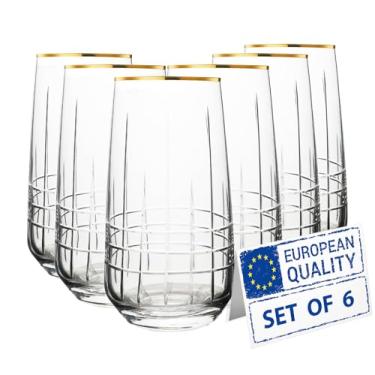 Imagem de Biandeco Conjunto de 6 copos altos de aro dourado, copos de vidro altos feitos à mão para coquetéis, bebidas longas, água, suco, chá gelado, mojito, 473 g