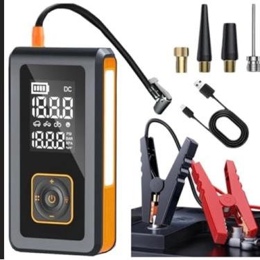 Imagem de Carregador de Baterias Sem Fio com compressor de Ar Portatil Luz de emergencia e Carrega o Celular Chupeta Enche Pneu do Carro Moto Ideal Para Viagens Auxiliar de Partida 8000 Mah