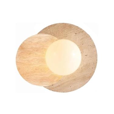 Imagem de DZQWLL Lâmpada de parede de mármore, luminárias de banheiro, lâmpada de montagem na parede, sobre espelho, arandelas de parede de pedra, luminária de parede vintage com sombra de madeira e pedra, para