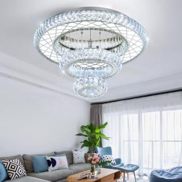 Imagem de Lustres de cristal modernos de 61 cm, lustre regulável, luz de teto de LED para sala de estar, sala de jantar, quarto, hall de entrada, corredor, entrada prata