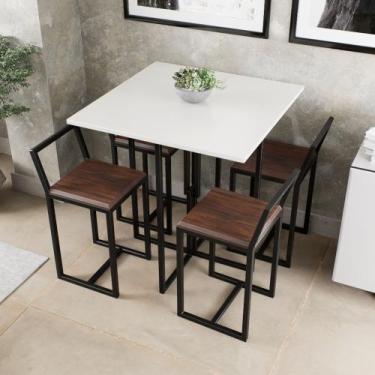 Imagem de Conjunto Mesa Branca 4 Cadeiras Pequena Imbuia Industrial Black - Don 