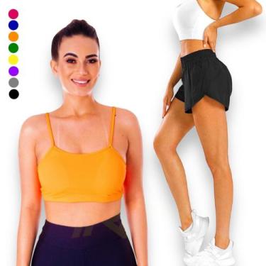 Imagem de Kit conjunto TOP ALÇA FINA bojo + Short TACTEL Feminino Academia Corri