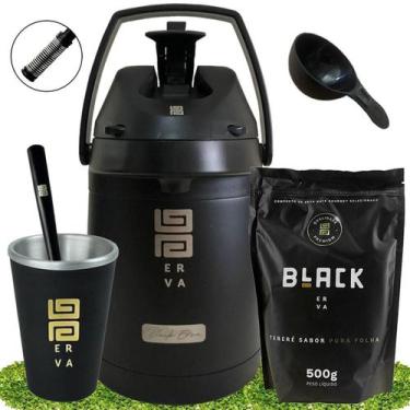 Imagem de Kit Tereré Black + Cuia Térmica + Garrafa Inox + Bomba Mola - Black Er