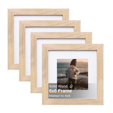 Imagem de Porta-retratos KINLINK 6x6 de madeira natural para 4x4 com tapete, pac