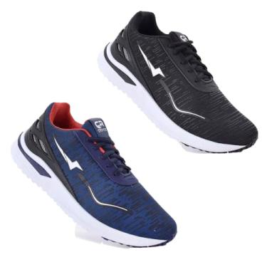 Imagem de Kit 2 Pares Tenis Cronos Academia Caminhada Masculino Feminino Dia a Dia Confortável Leve (Preto Branco/Marinho Vermelho, BR, Adulto, Numérico, 40)