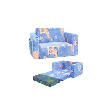 Imagem de Cadeira infantil confortável, sofá infantil macio 2 em 1 dobrável para crianças, sofá conversível para espreguiçadeira, presente para aniversário de meninas e meninos, dinossauros, médio