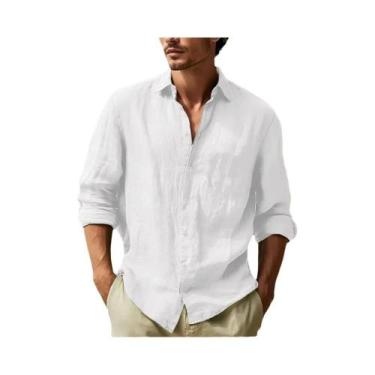 Imagem de Camisa Havaiana Masculina De Algodão E Linho Tamanho Grande Com Gola D