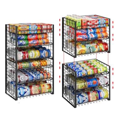 Imagem de Organizador de lata empilhável de 3 níveis para despensa, suporte de lata ajustável para vários gramas de alimentos enlatados, sopa, refrigerante, dispensador de latas em camadas para armário de