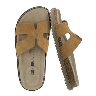 Imagem de CUSHIONAIRE Sandálias femininas Wisdom com tiras recortadas em couro genuíno – Sandálias femininas com palmilha de cortiça sem cadarço 2025, Castanho, 37