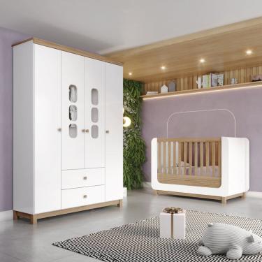 Imagem de Conjunto Quarto de Bebê Berço e Roupeiro Aconchego Branco/Jequitibá
